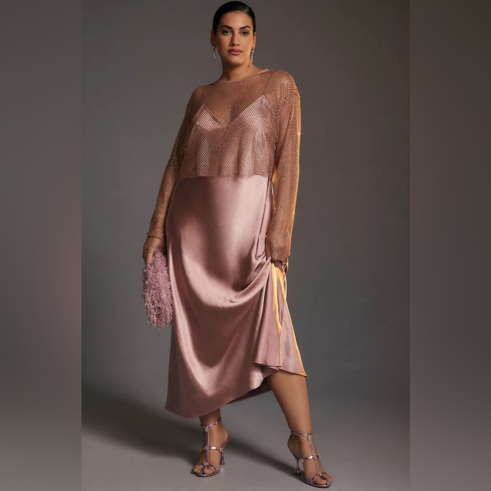 Anthropologie Pink Bishop Sleeve V-Neck Midi Dress
